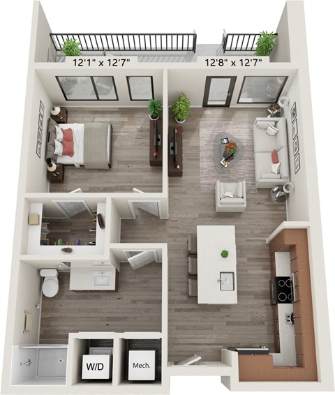 Floor plan for studio, 657 sqft